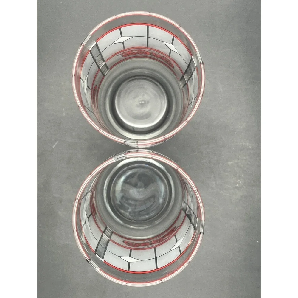 Vtg Pair of 2 Libbey Coca Cola Frosted Stained Glasses Tiffany 16‎ oz Tumbler
